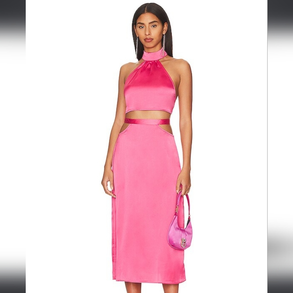 WeWoreWhat,NWT, Cut Out Midi Hot  Pink Satin Skirt,XS